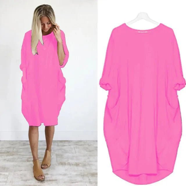 Plus Size Kleid mit Taschen Locker Sitzend Elegant - Pink