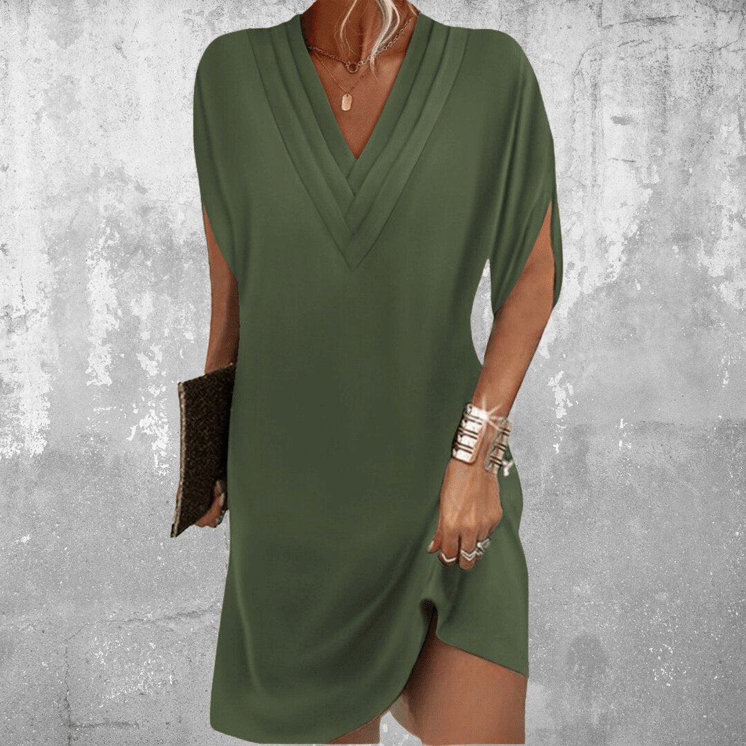 Plus Size Kleid V-Ausschnitt Wickelkleid Bauchkaschierend - Military Green (Almost sold out)