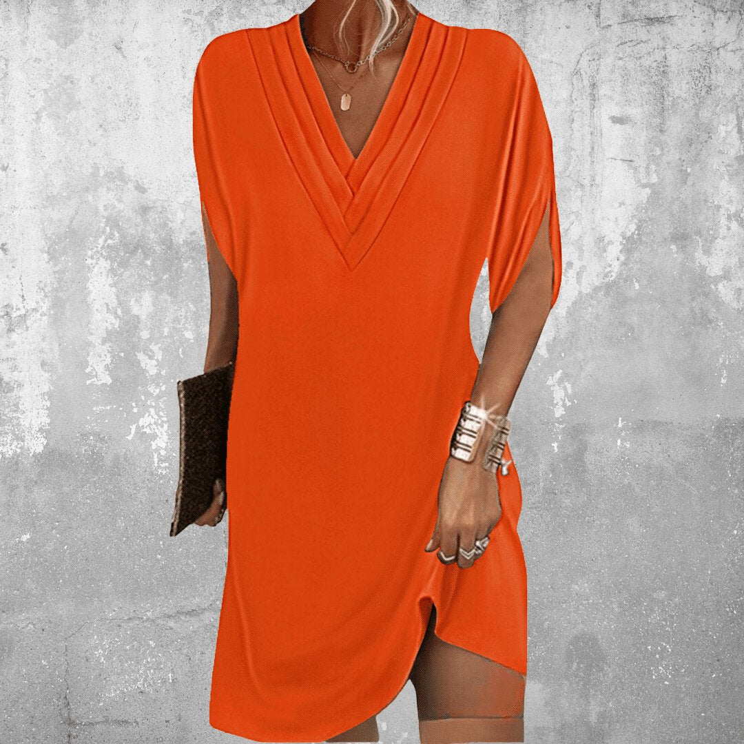 Plus Size Kleid V-Ausschnitt Wickelkleid Bauchkaschierend - Orange