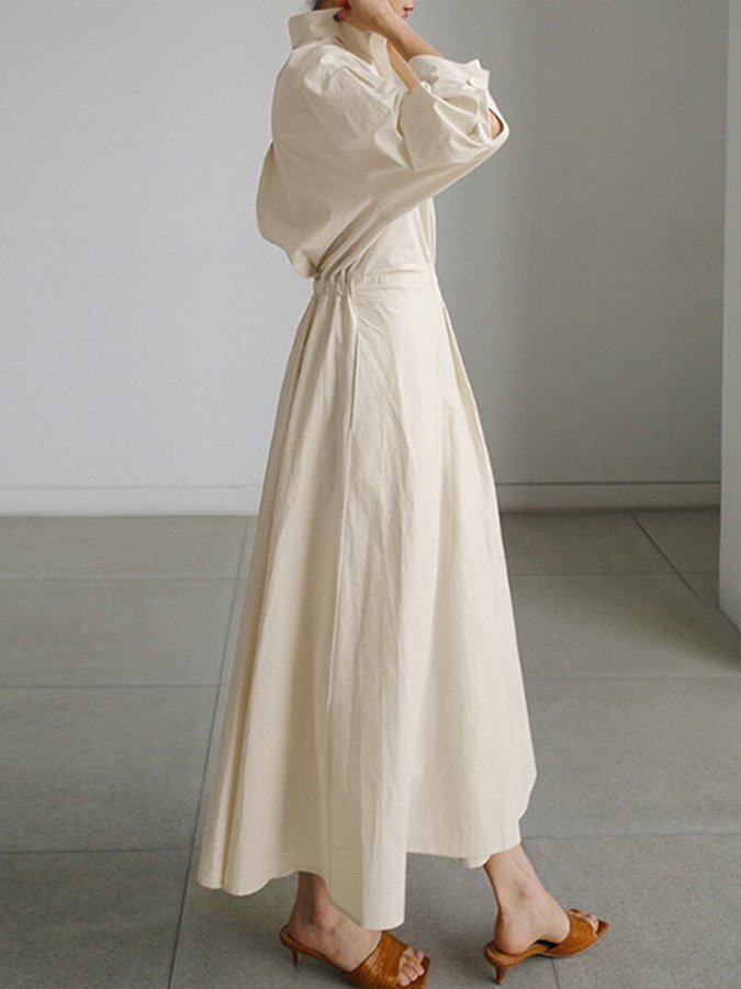 Plus Size Maxi Kleid Hemdkleid mit Gürtel Langarm