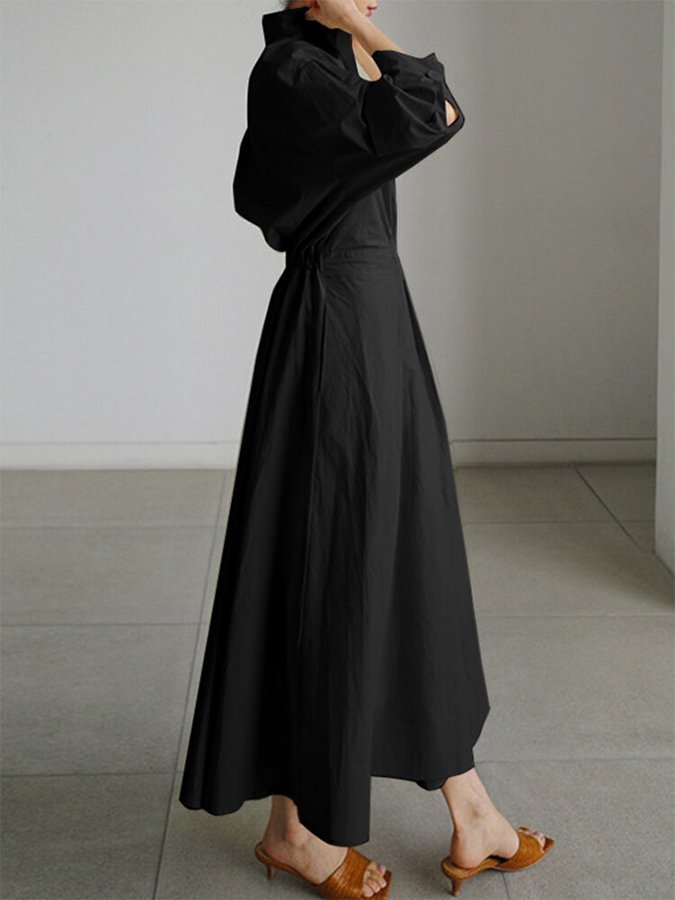 Plus Size Maxi Kleid Hemdkleid mit Gürtel Langarm