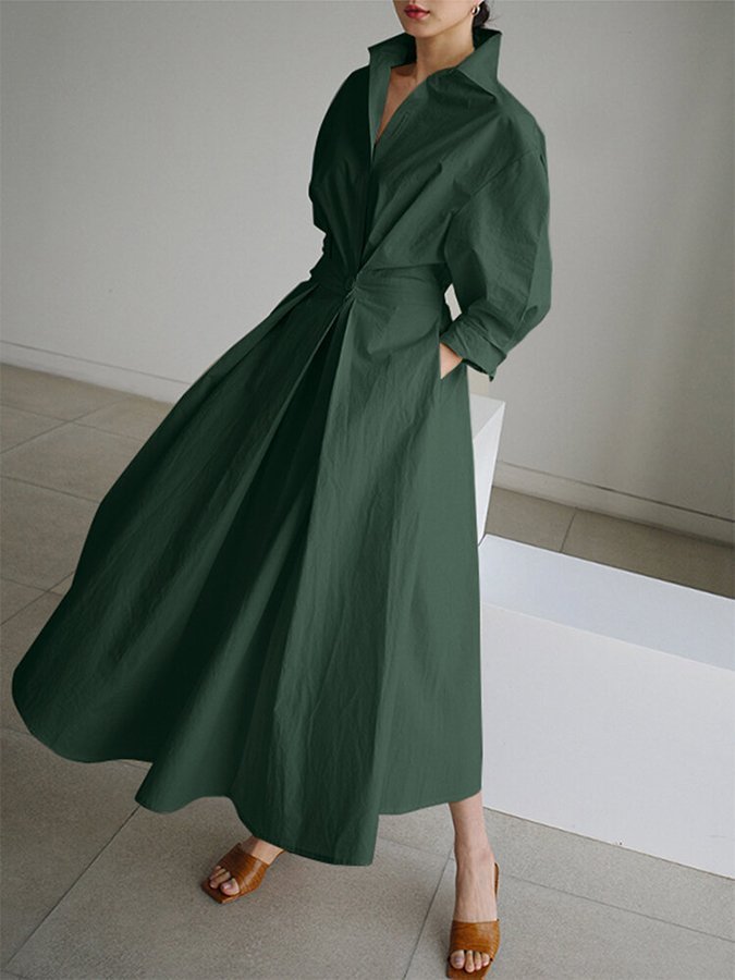 Plus Size Maxi Kleid Hemdkleid mit Gürtel Langarm