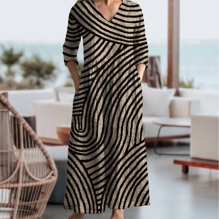 Plus Size Maxi Kleid V-Ausschnitt gestreift Vintage