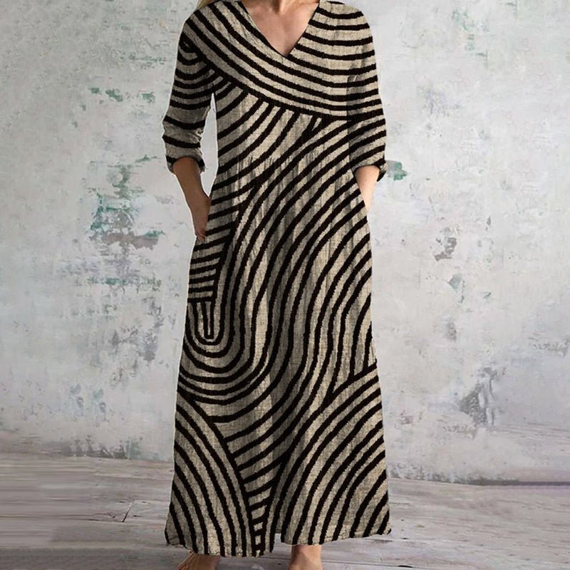 Plus Size Maxi Kleid V-Ausschnitt gestreift Vintage - Brown & Black (Almost sold out)