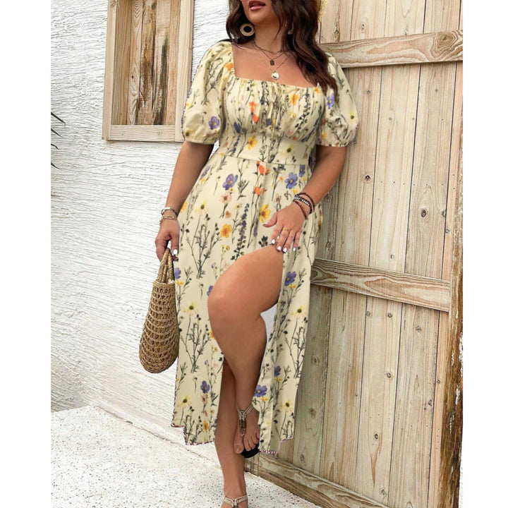 Plus Size Maxikleid Puffärmel Elegant Festlich - Apricot
