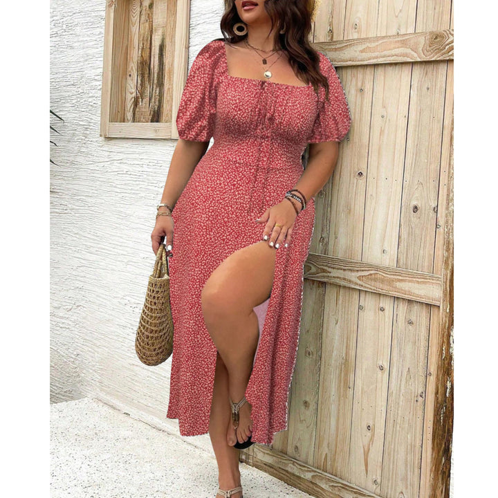 Plus Size Maxikleid Puffärmel Elegant Festlich - Red