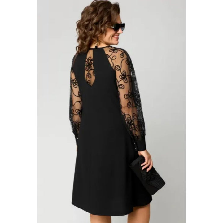Plus Size Spitzenkleid Langarm Elegantes Schwarzes Kleid