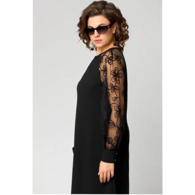 Plus Size Spitzenkleid Langarm Elegantes Schwarzes Kleid