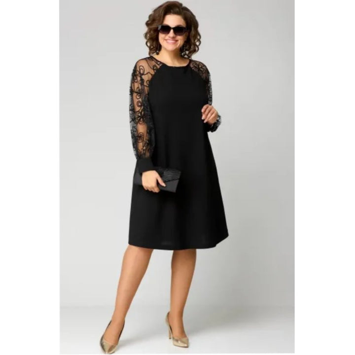 Plus Size Spitzenkleid Langarm Elegantes Schwarzes Kleid