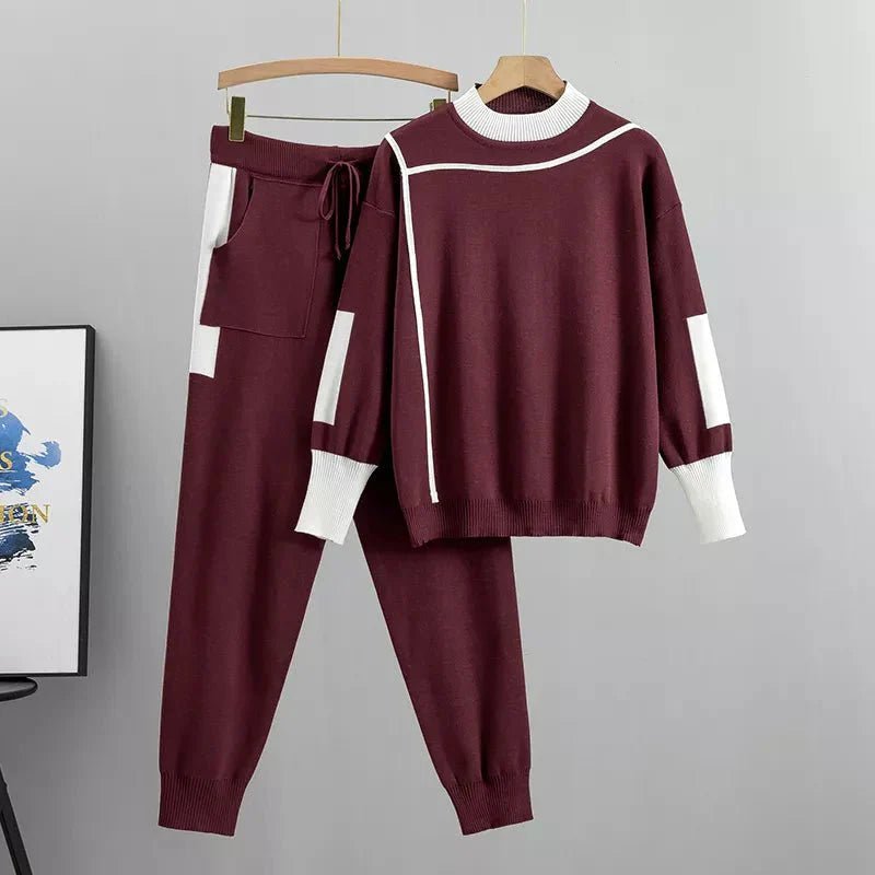 Plus Size Trainingsanzug Set Bequem Elegant - Burgundy