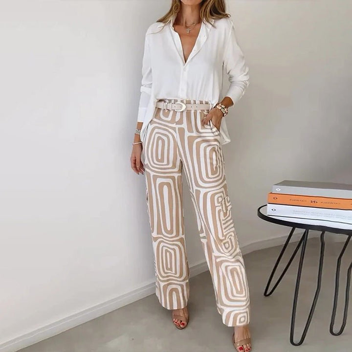 Plus Size Zweiteiler Set Business Elegant Bluse Hose - Khaki