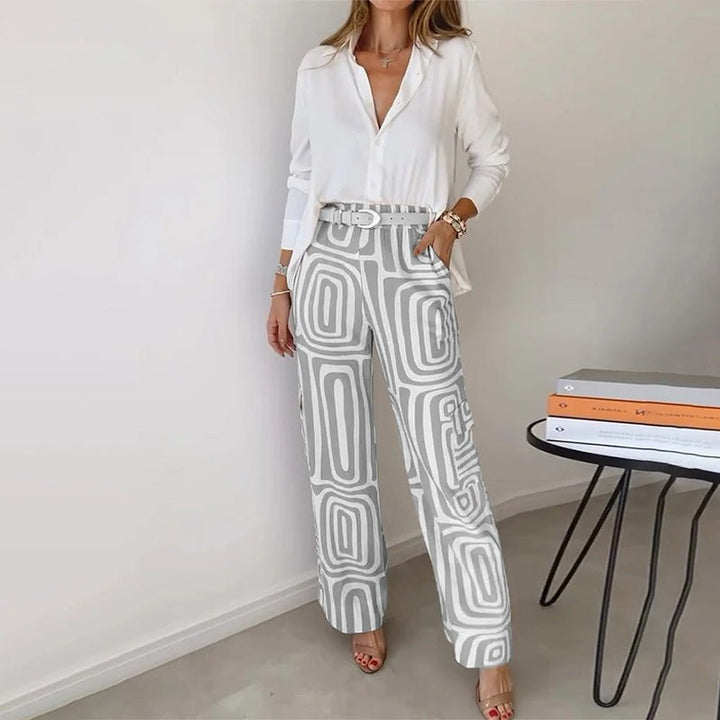 Plus Size Zweiteiler Set Business Elegant Bluse Hose - Gray