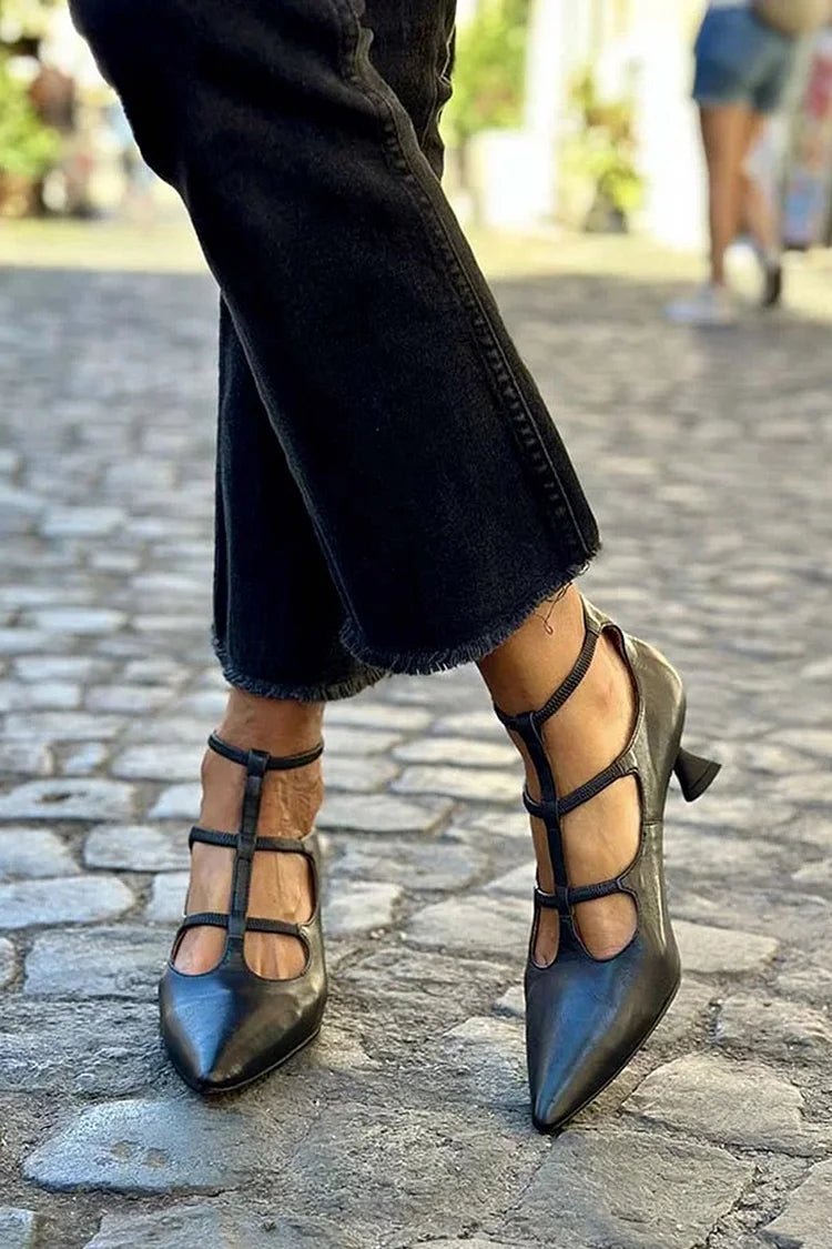 Pumps Spitz Riemchen Blockabsatz Elegant - Black
