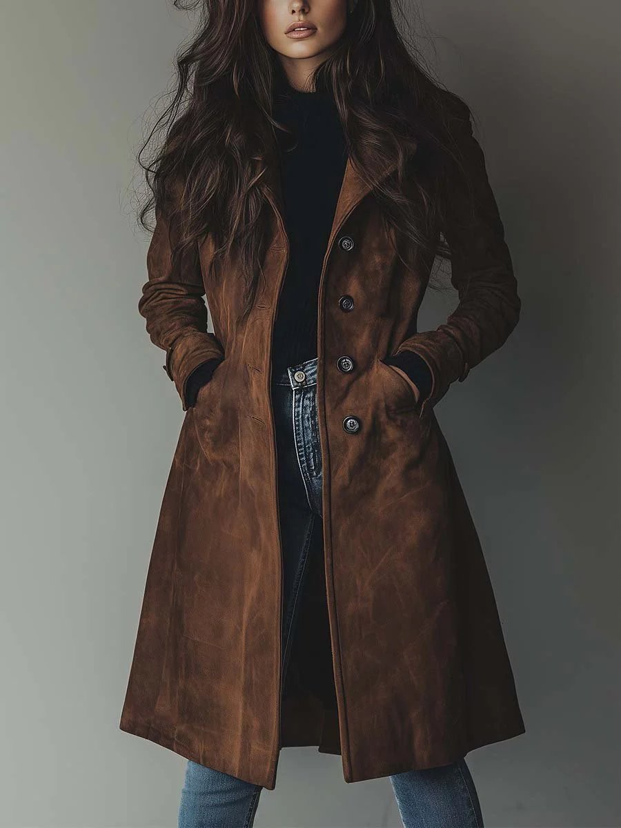 Trenchcoat Damen Klassisch Vintage-Look Mantel - Braun
