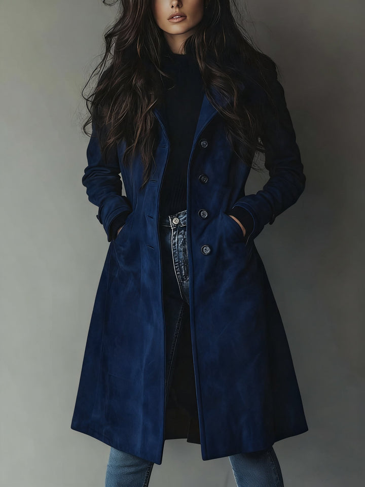 Trenchcoat Damen Klassisch Vintage-Look Mantel - Dunkelblau