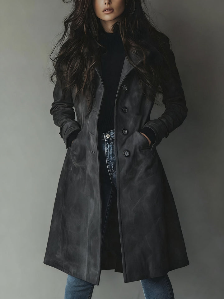 Trenchcoat Damen Klassisch Vintage-Look Mantel - Dunkelgrau