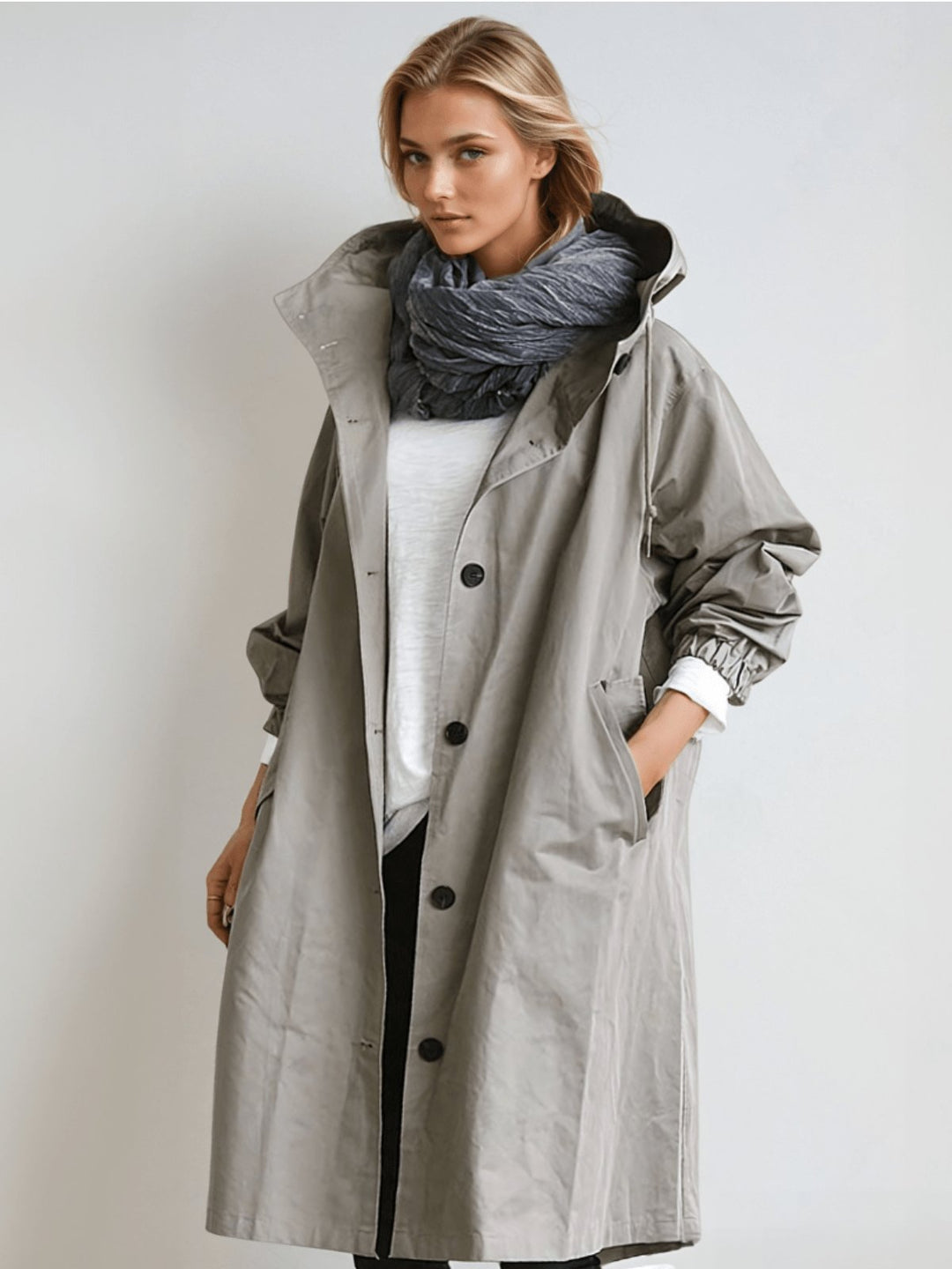 Trenchcoat Wasserabweisend Klassisch Knopfleiste Taschen - Gray