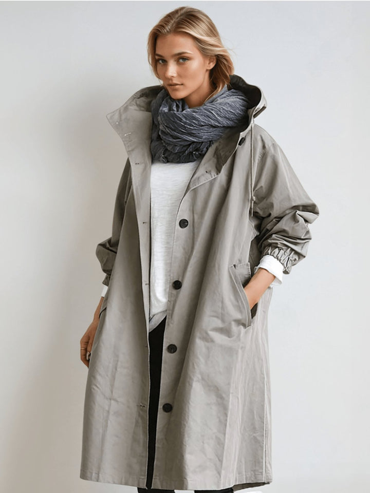 Trenchcoat Wasserabweisend Klassisch Knopfleiste Taschen - Gray