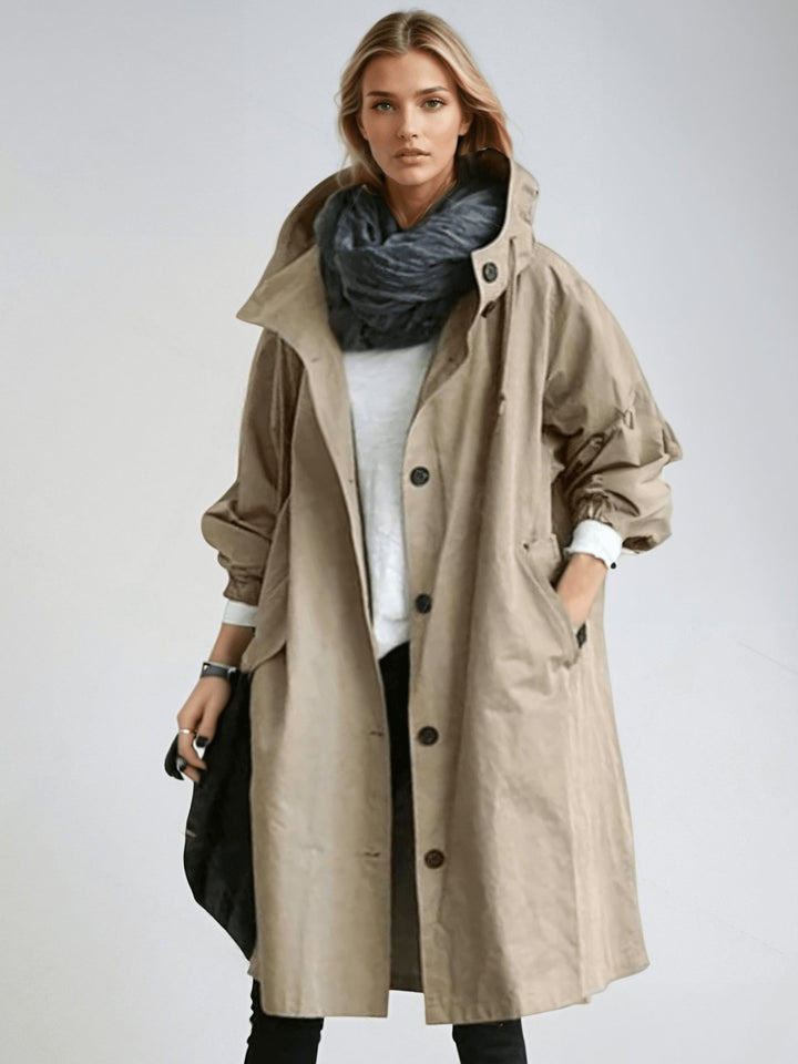 Trenchcoat Wasserabweisend Klassisch Knopfleiste Taschen - Brown
