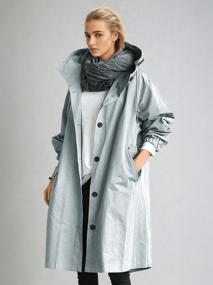 Trenchcoat Wasserabweisend Klassisch Knopfleiste Taschen - Light Blue