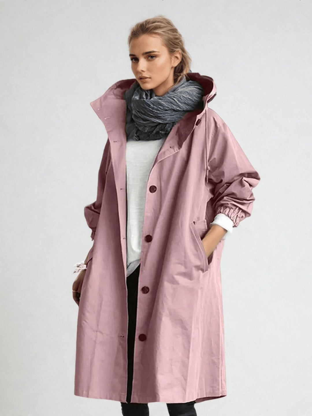 Trenchcoat Wasserabweisend Klassisch Knopfleiste Taschen - Pink