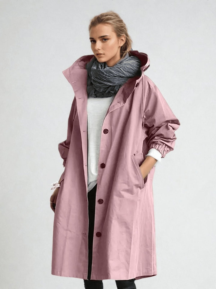 Trenchcoat Wasserabweisend Klassisch Knopfleiste Taschen - Pink