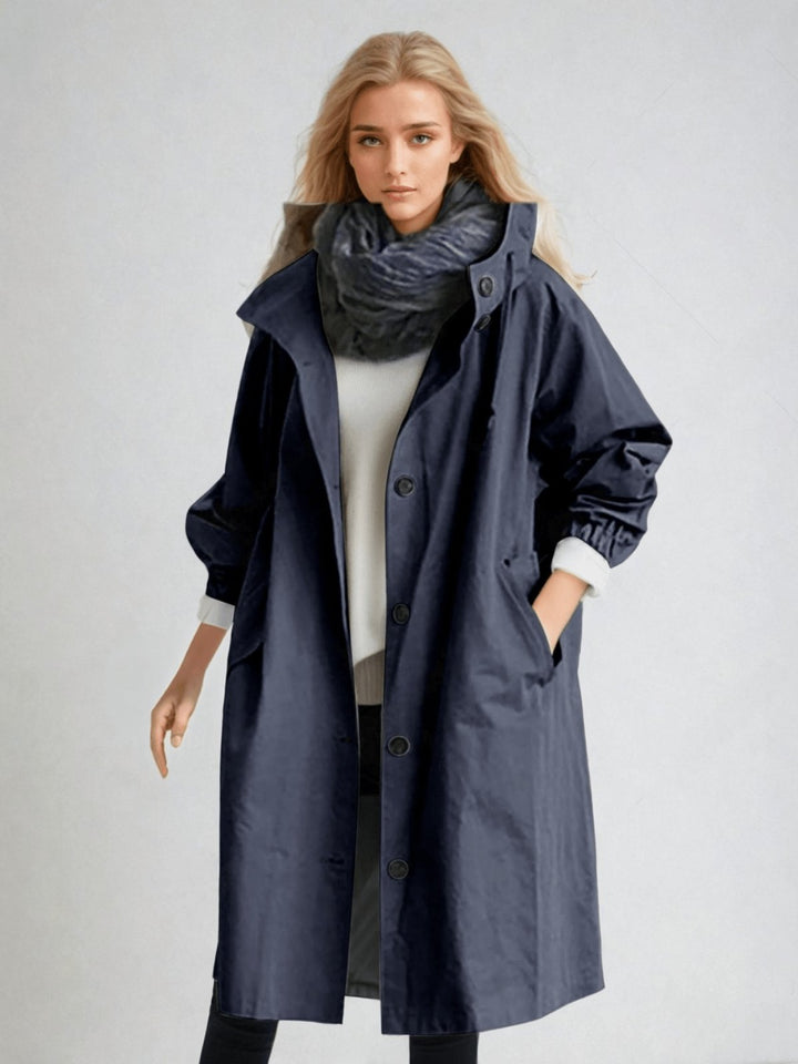 Trenchcoat Wasserabweisend Klassisch Knopfleiste Taschen - Navy Blue