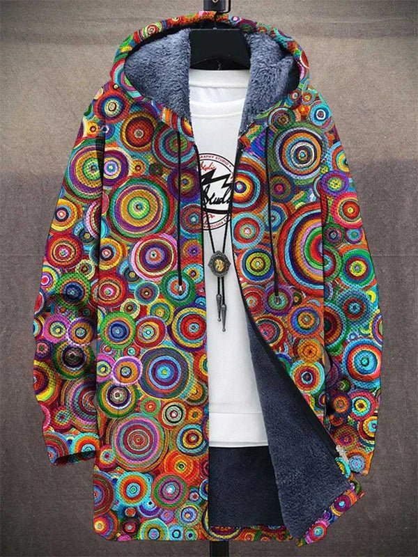 Unisex Fleece-gefütterte Psychedelic-Print Kapuzenjacke mit Reißverschluss - Multicolor