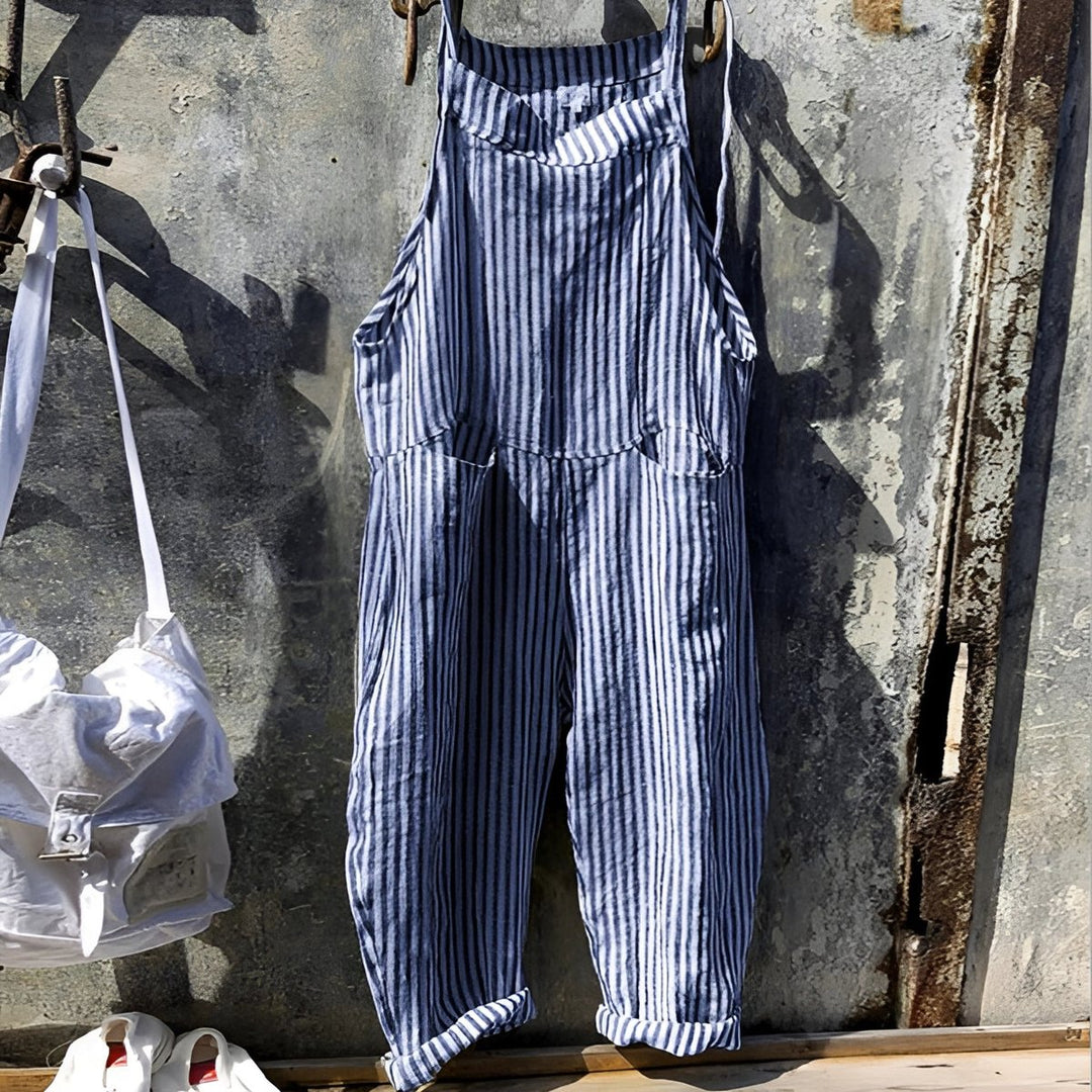 Unisex Vintage Gestreifter Overall Latzhose Verstellbare Träger - Blau