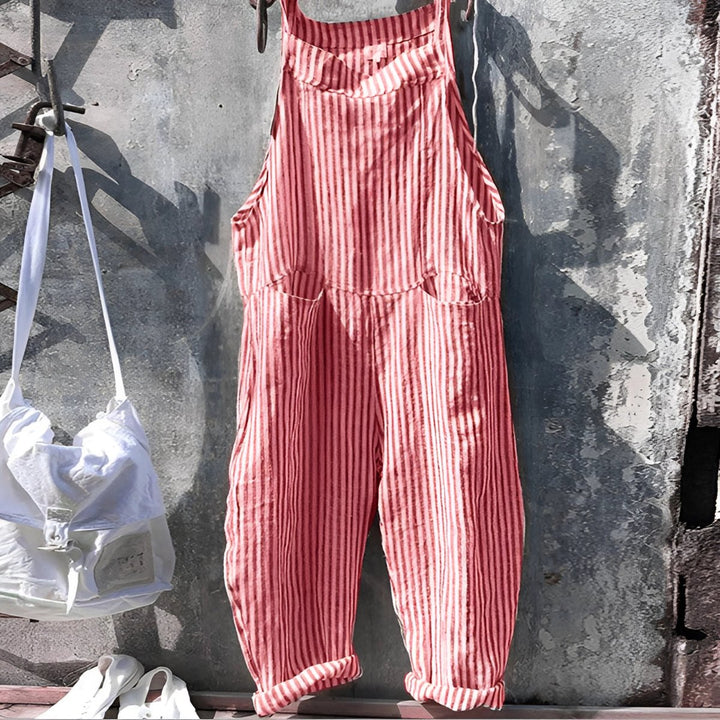 Unisex Vintage Gestreifter Overall Latzhose Verstellbare Träger - Rot