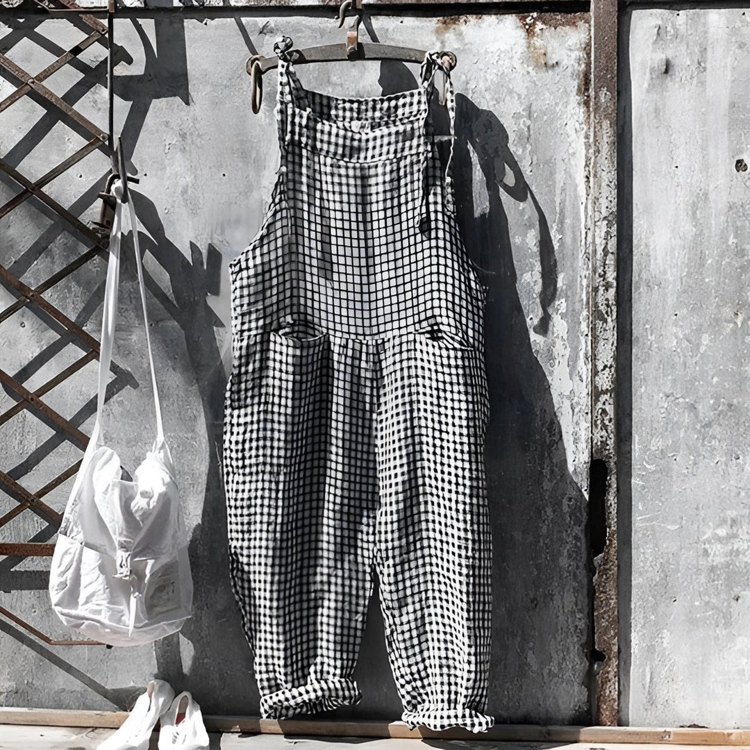 Unisex Vintage Gestreifter Overall Latzhose Verstellbare Träger - Schwarz