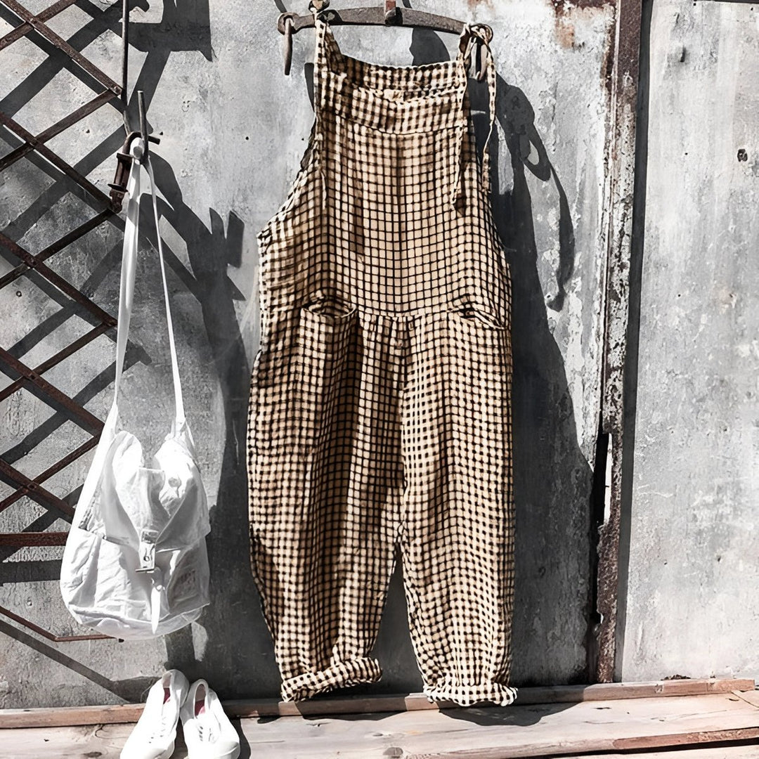 Unisex Vintage Gestreifter Overall Latzhose Verstellbare Träger - Braun