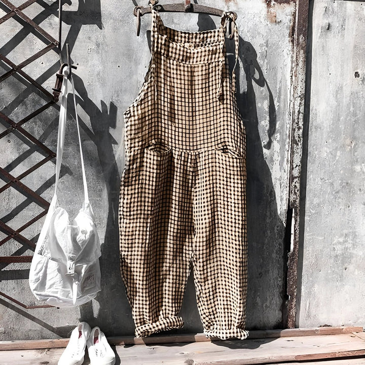 Unisex Vintage Gestreifter Overall Latzhose Verstellbare Träger - Braun