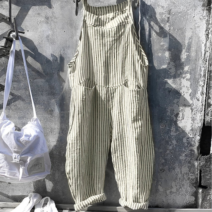 Unisex Vintage Gestreifter Overall Latzhose Verstellbare Träger - Grün
