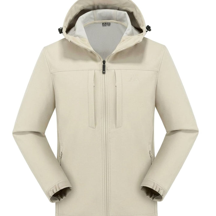 Wasserdichte Softshelljacke Herren Fleecefutter Kapuze Reißverschluss - Beige