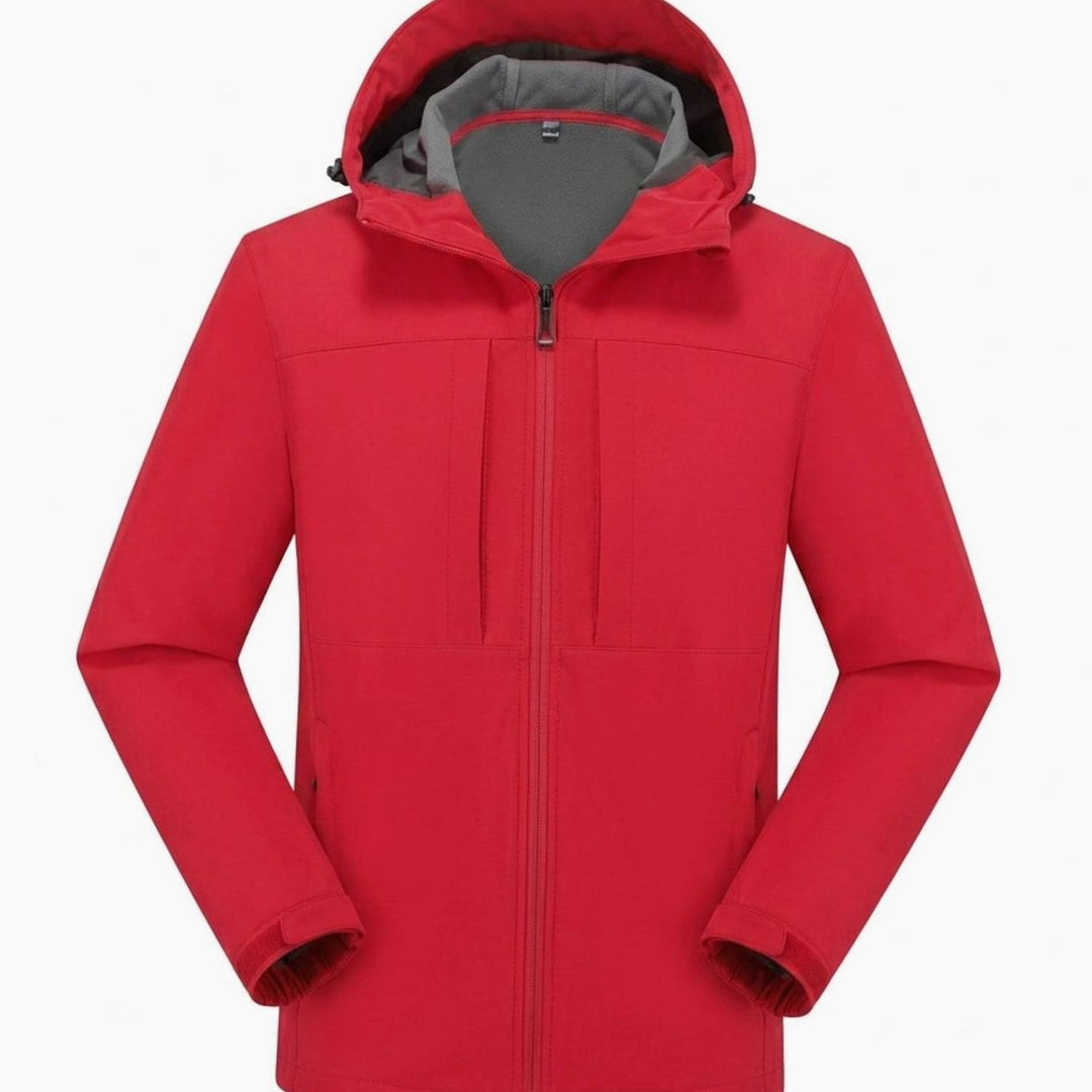 Wasserdichte Softshelljacke Herren Fleecefutter Kapuze Reißverschluss - Rot