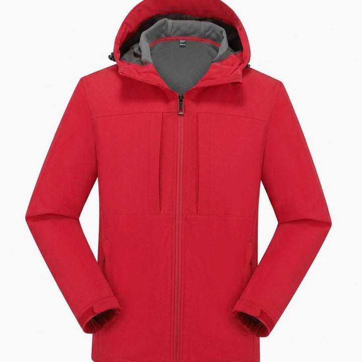 Wasserdichte Softshelljacke Herren Fleecefutter Kapuze Reißverschluss - Rot