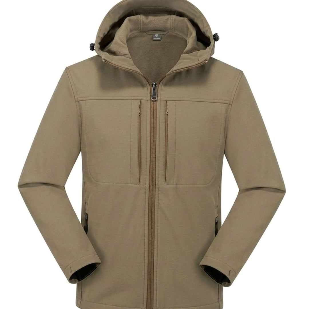 Wasserdichte Softshelljacke Herren Fleecefutter Kapuze Reißverschluss - Khaki
