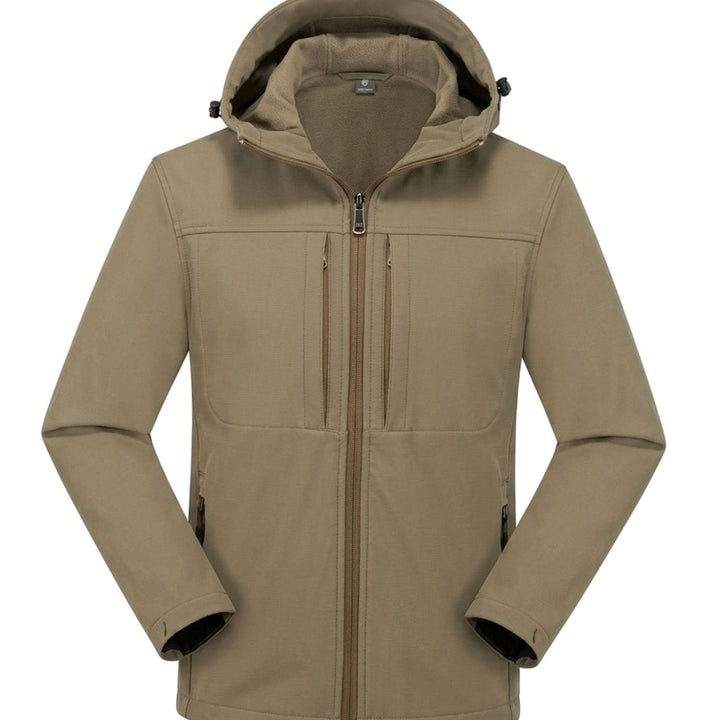 Wasserdichte Softshelljacke Herren Fleecefutter Kapuze Reißverschluss - Khaki