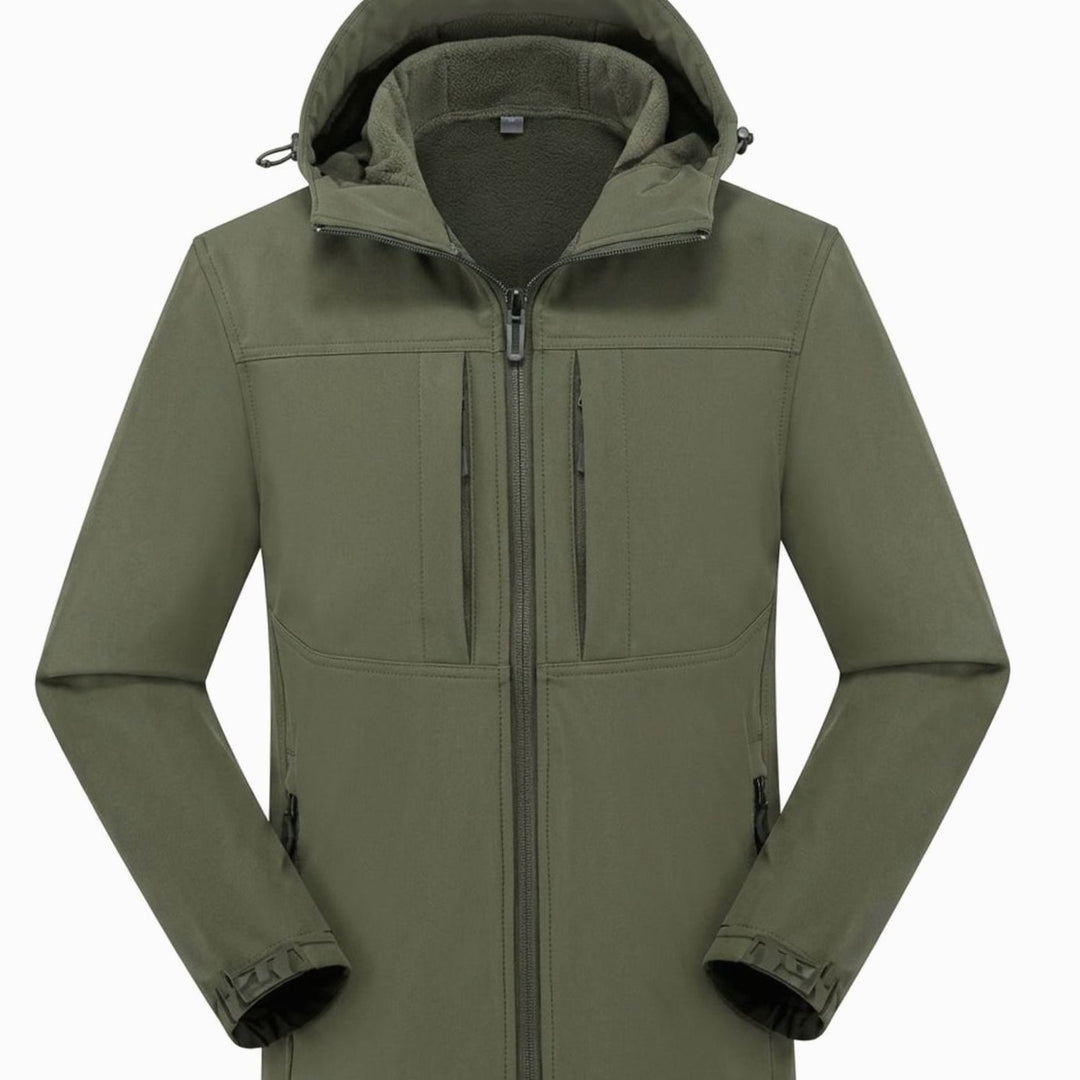 Wasserdichte Softshelljacke Herren Fleecefutter Kapuze Reißverschluss - Olivgrün