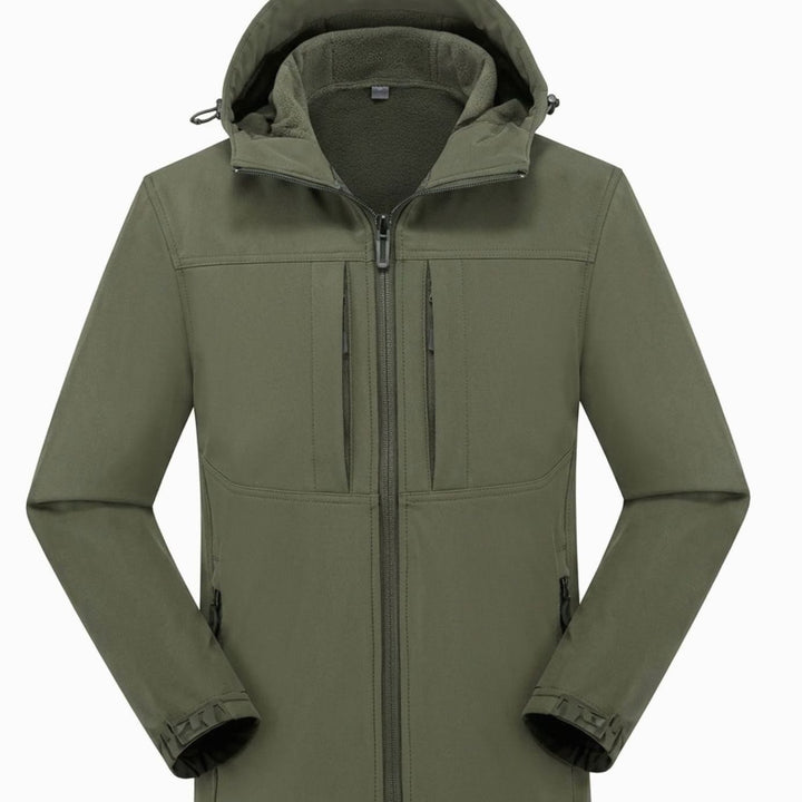 Wasserdichte Softshelljacke Herren Fleecefutter Kapuze Reißverschluss - Olivgrün