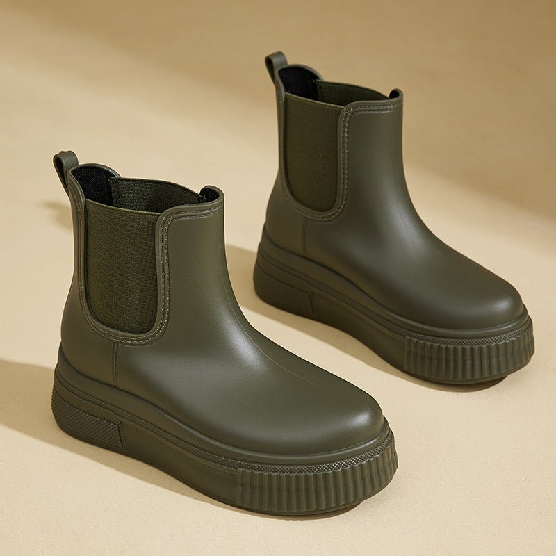 Wasserdichte Stiefel Chelsea Damen Plateau Regenstiefel - Green