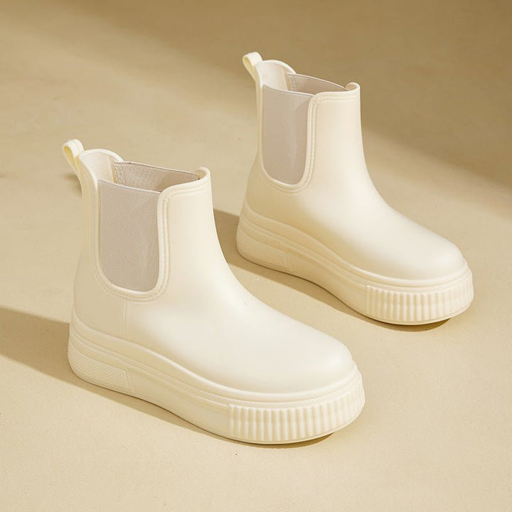 Wasserdichte Stiefel Chelsea Damen Plateau Regenstiefel - White Stamped