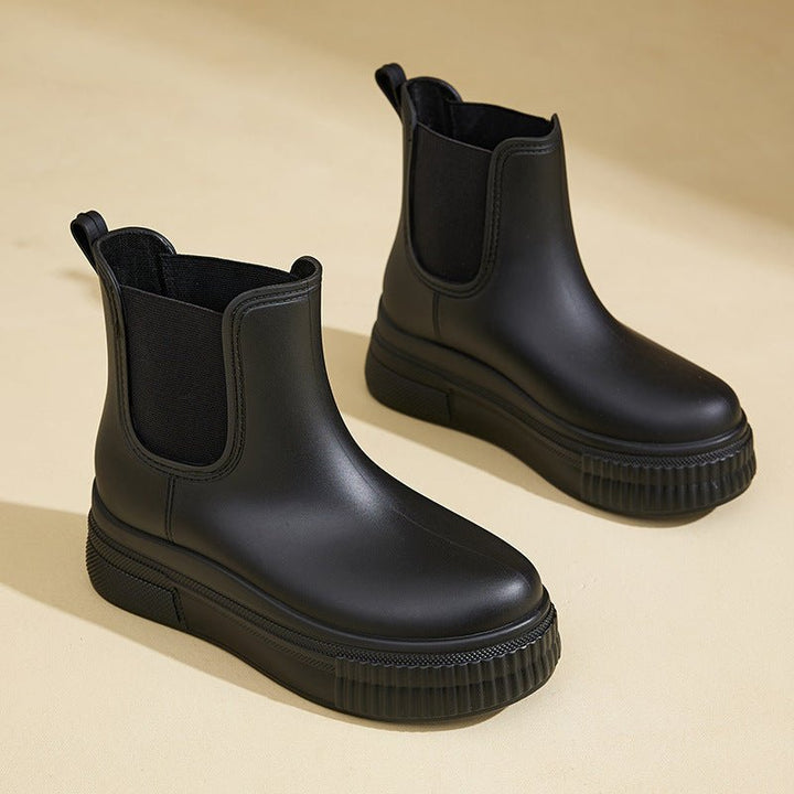 Wasserdichte Stiefel Chelsea Damen Plateau Regenstiefel - Black