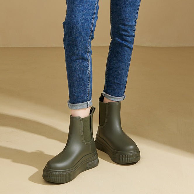 Wasserdichte Stiefel Chelsea Damen Plateau Regenstiefel