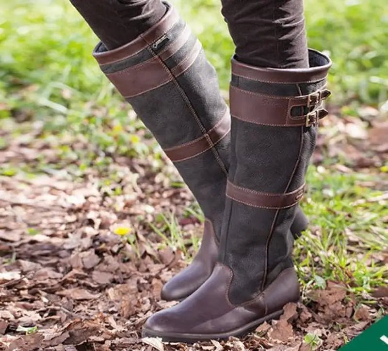 Wasserdichte Stiefel Damen Kniehoch Pull-On Leder - Coffee