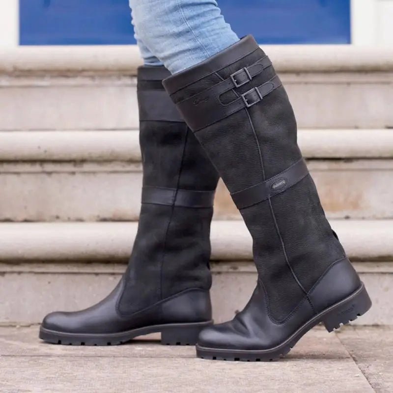 Wasserdichte Stiefel Damen Kniehoch Pull-On Leder - Black