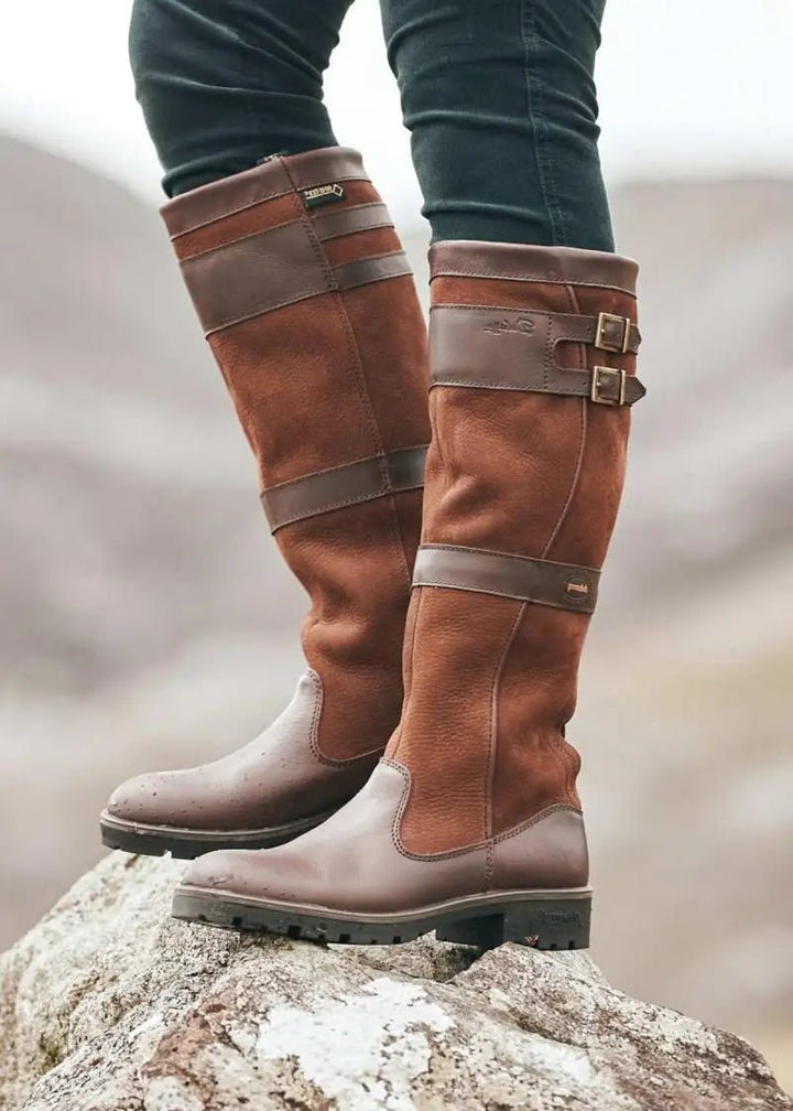 Wasserdichte Stiefel Damen Kniehoch Pull-On Leder - Brown