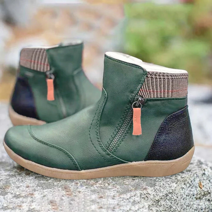 Wasserdichte Stiefel Damen Leder Knöchelhoch Komfort - Green