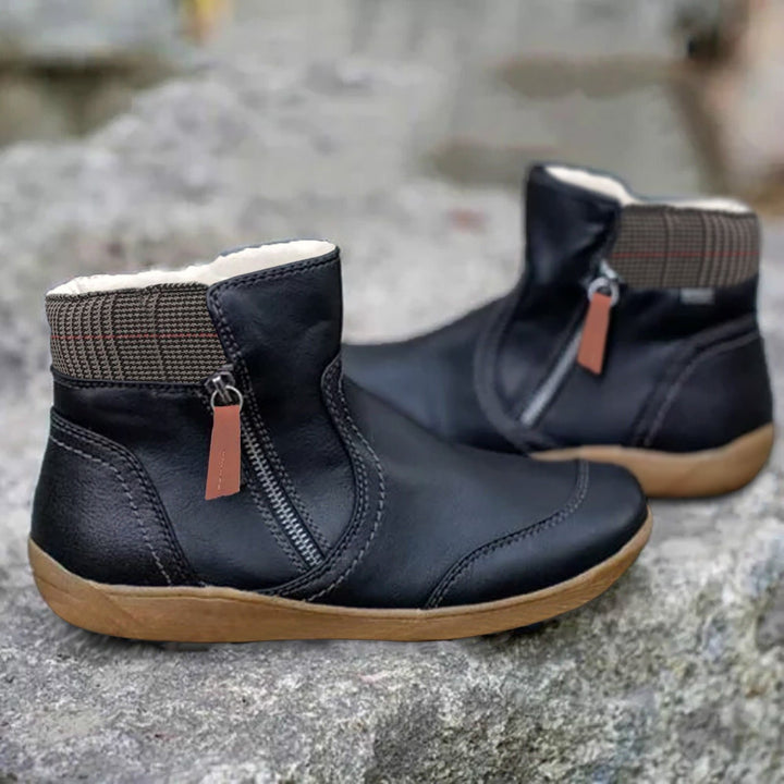 Wasserdichte Stiefel Damen Leder Knöchelhoch Komfort - Black